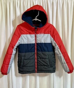 Boys Size L 10-12 WEATHERTAMER Puffer Winter Coat Red Navy Gray Very Good Cond. - Picture 1 of 16