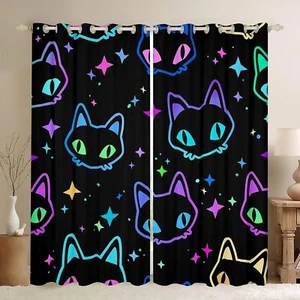 Cute Gradient Cat Blackout Curtains for Boys Girls Kawaii Cats Curtains & Dra... - Picture 1 of 7