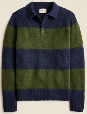 NWT J.Crew Striped 100% Wool Polo Sweater Brushed Blue Green Hairy Pullover Men - Image 1 of 4