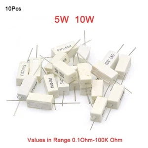 10Pcs Wirewound Cement Resistor Ceramic 5W/10W Values in Range 0.1 Ohm-100K Ohm - Picture 1 of 8