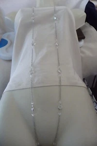CLEAR CRYSTALS BEZEL SET on 36" L SILVER TONE CHAIN NO CLASP NECKLACE #2030A - Picture 1 of 6