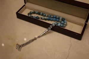 Genuine Natural Blue Apatite prayer Beads 10 mm 100 % guarantee - Picture 1 of 16