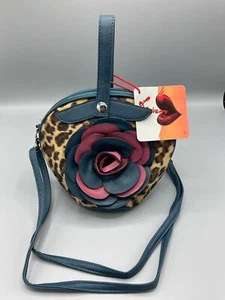 Lavive Purse Blue Pink Animal Print with 3D Flower Fashion Handbag - Picture 1 of 7