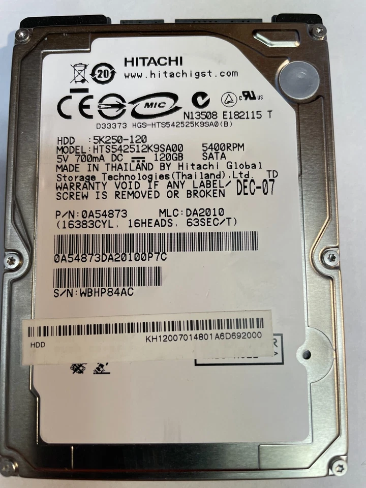 Hitachi HTS542512K9SA00 0A54873 3.5" 120GB SATA Hard Drive - Image 1 of 1