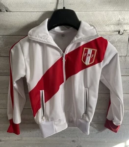 Peru Child 6 WHITE & Red Zip Up Track Jacket  Embroidered Design - Picture 1 of 4