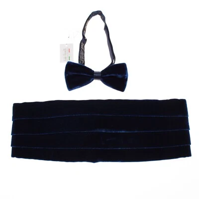 Italo Ferretti новый с Ярлыками плиссированные бархата Cummerbund и галстук-бабочка комплект регулируемый размер синий - Изображение 1 из 4