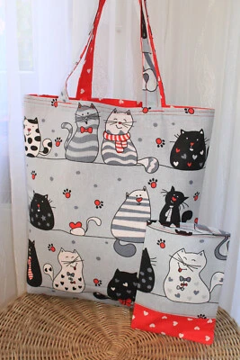 Einkaufstasche mit Hülle ,Stofftasche,Beutel,Shopper,selbst genäht - Bild 1 von 4