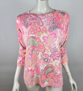 Talbots Paisley Cotton Pullover Sweater Women M NWOT Lightweight Washable Pink - Picture 1 of 11