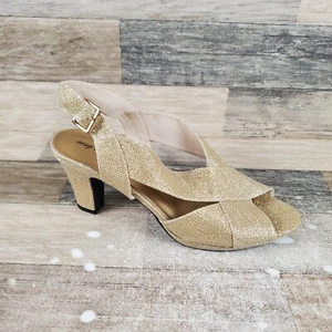 Easy Street Christy Womens Sandals 11 M Gold Glitter Platform Slingback Heeled - Picture 1 of 13