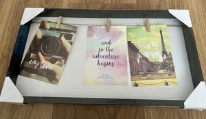 Black Triple Multi Aperture Photo Picture Mount Frame 3 Clip On Rope String 6x4” - Picture 1 of 13