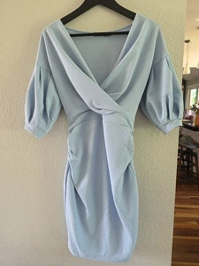 Boohoo Damen Schulterfrei Wickel Midi Kleid Größe 4 Blau - Bild 1 von 3