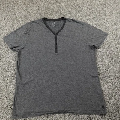 Armani Exchange Shirt Mens 2XL Gray Black Stripe Henley Short Sleeve Casual Tee - Image 1 of 4