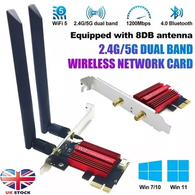 Adattatore Bluetooth wireless AC1200 WIFI 5 PCI-E scheda interna PC desktop 802.11AC - Immagine 1 di 4
