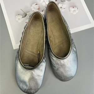 Zapatos cómodos de ballet Massimo Dutti de cuero genuino punta redonda para mujer - Imagen 1 de 5
