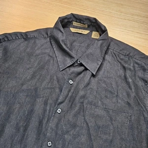 AXIST Mens XXL Linen Short Sleeve Button Down Shirt Casual Top Black - Picture 1 of 8