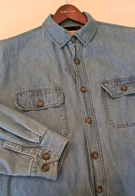 VTG Ruff Hewn Men Long Sleeve Denim Shacket Shirt Mens Sz L Fleece Blanket Lined - Image 1 of 4