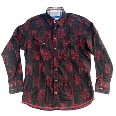 Georg Roth Los Angeles Mens Western Shirt Black Red Embroidered Large - Image 1 of 4