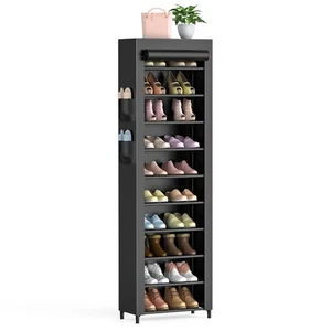 Vertical Shoe Rack with Nonwoven Fabric Dustproof Cover, 10 Tiers Tall Shoe R... - Picture 1 of 7