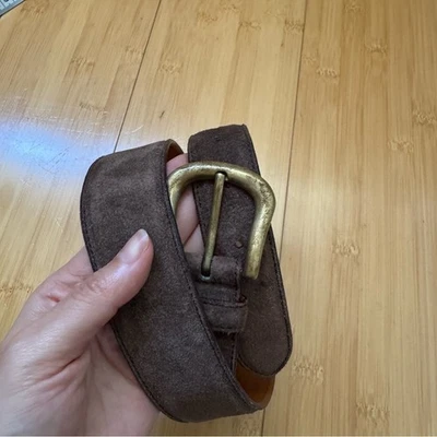 Giorgio Armani Brown Suede Belt with Gold Buckle - Image 1 of 4