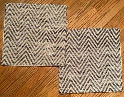 Fundas de almohada texturizadas con patrón Chevron POTTERY BARN 2 18x18 azul y blanco Foto 1 de 4