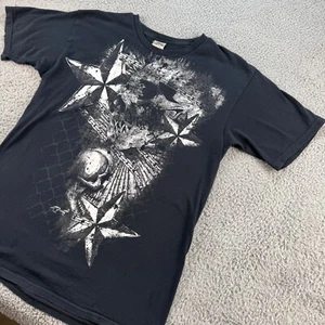 Yazbek Y2K Grafica T-Shirt Uomo Grande Gloria Teschi Stelle Catena Recinzione Maglietta Nera - Foto 1 di 10
