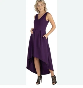 24seven Fit N Flare High Low Dress Pockets Wine 1X NWT - Picture 1 of 10