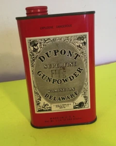 Vintage DUPONT Superfine GUNPOWDER Tin - Wilmington, Delaware - EMPTY - Picture 1 of 5