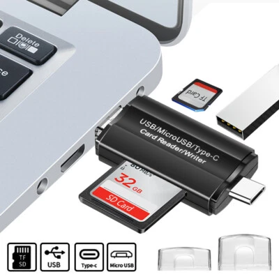 3 In 1 SD TF Card Reader USB-C USB-A Micro USB Adapter OTG For Android Tablet PC - Image 1 of 4