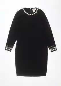 R&K Originals Womens Black Acrylic A-Line Size M Round Neck Zip - Picture 1 of 12