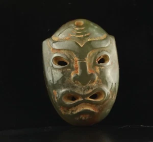 Antigua China Natural Hetian Jade Tallado a Mano Estatua de Máscara Colgante Collar #17 - Imagen 1 de 4