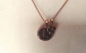 Rebecca of Italy necklace, clover/letter L pendants, rose gold plated, 16" chain