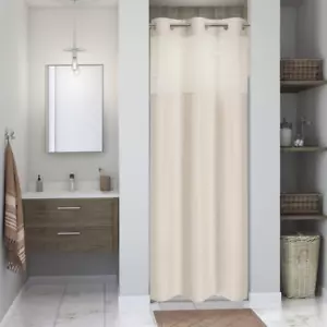 Stall No Hooks Needed Linen Textured Shower Curtain with Snap-in Fabric Liner Se - Picture 1 of 6
