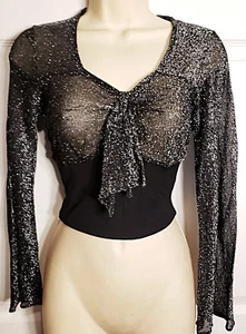 Vintage 70's Silver Metallic Glam Disco Crop Top Evening Party Womens S / M - Picture 1 of 4