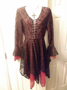 Rare Vintage Red & Black Lace Goth Gown Black Rose Gothic Emporium London Small - Picture 1 of 16