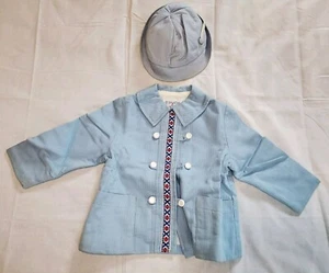 Vintage 60s 70s Le Sportive Toddler Coat Jacket Boys 3T With Feather Hat Cap - Picture 1 of 10