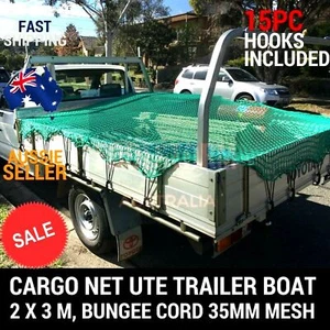 CARGO NET 2MX3M FREE 15PC HOOK UTE TRAILER TRUCK NYLON 35MM MESH BUNGEE CORD - Picture 1 of 12