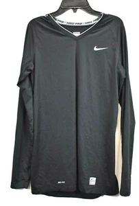 Nike Pro Youth Boys Black Long Sleeve V Neck Casual Activewear Shirt L 12-14 - Picture 1 of 6