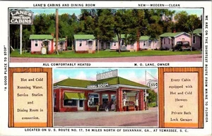 YEMASSEE CAROLINA DEL SUR CABINAS Y ESSO GASOLINERA VISTA POSTAL - Imagen 1 de 2