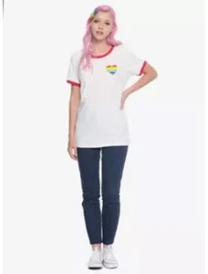 T-Shirt Black Matter heißes Thema LGBTQ Regenbogen PRIDE Herz Flagge Ringer Größe 2X neu - Bild 1 von 10