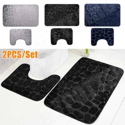 2 teilig Set Bad Badezimmer Garnitur Badematte WC Vorleger Dusch Matte Teppich - Bild 1 von 4