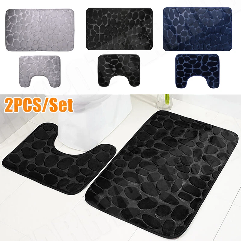 2 teilig Set Bad Badezimmer Garnitur Badematte WC Vorleger Dusch Matte Teppich - Bild 1 von 4