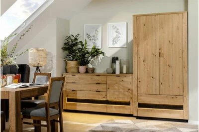 Современная витрина с мягкими закрытыми дверями, светодиодный свет, ремесленника, дуб, Остия - Изображение 1 из 4