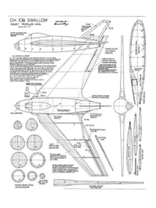 DH Swallow F/F Jetex 20" Spannweite RC Modellflugzeug gedruckte Pläne & Vorlagen - Bild 1 von 1
