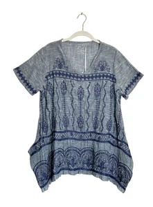 Kyla Seo Short Sleeve Embroidered Blouse in Dark Indigo - Sz M - NWT - Picture 1 of 5
