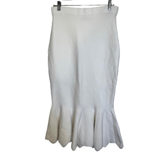 BAILEY Women's Ivory Stretch Pencil Cut Ruffle Fishtail Skirt EUC Size XL
