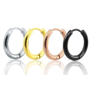 Women Men Titanium Stainless Steel Small Round Hoop Sleeper Earrings Jewelry  - Picture 1 of 16