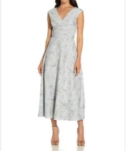 Adrianna Papell Jacquard Fit & Flare Dress Size 10 NWT Blue Cream Wedding Guest - Picture 1 of 8