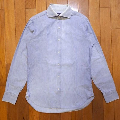 BEAMS F Made in Italy Light Wash Faded Slim Fit Denim BD Shirt Size Medium - Image 1 of 4