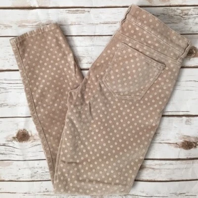 J Crew Beige Terciopelo Terciopelo Lunares Palillo de Dientes Tobillo Ajustado Pantalones Boho Talla 27 Foto 1 de 4