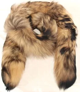 Pelz Schal Fuchs Boa Fell Stola Mantel Besatz Umhang Seefuchs Mode Beige Schwarz - Picture 1 of 7